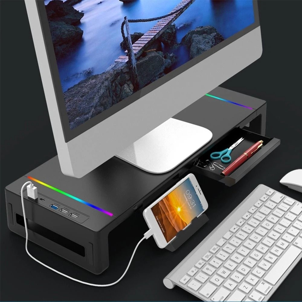 Monitor Riser Stand - حامل شاشة مع إضاءة RGB ومنافذ