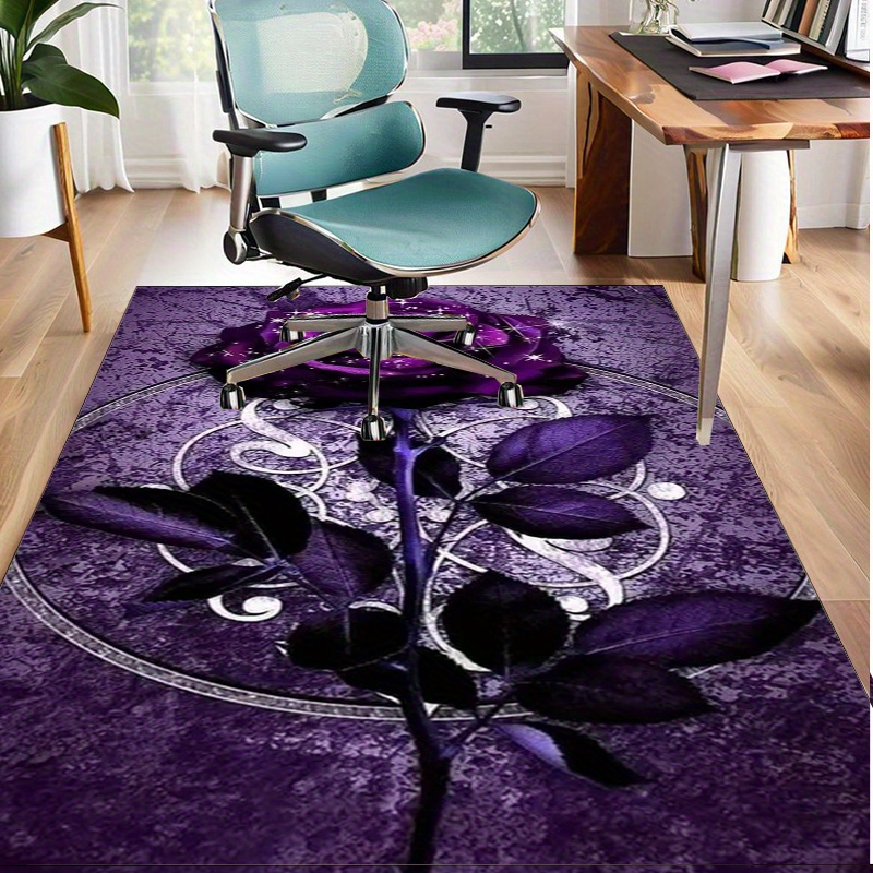 Home Office Interior Design - سجادة أوراق أرجوانية لديكور المكتب الأنيق