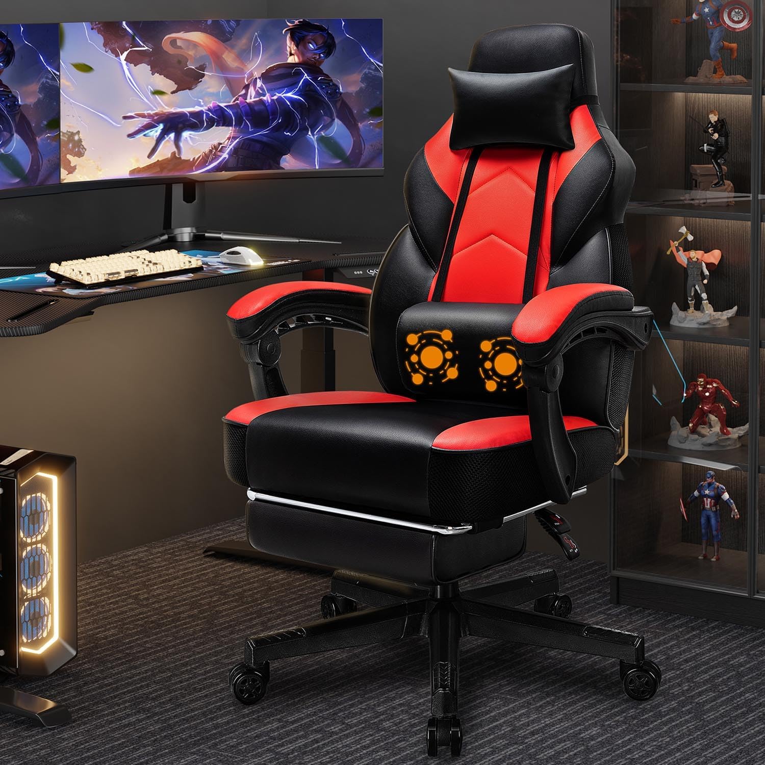 Home Office Ergonomics - كرسي ألعاب مع مسند للقدمين، ودعم