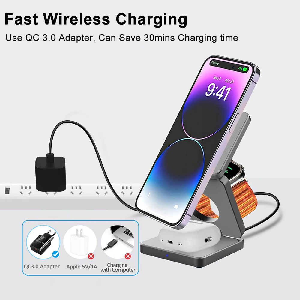 شاحن لاسلكي 3 في 1 محطة شحن لا - مراجعة Desk Charging Station وسعره