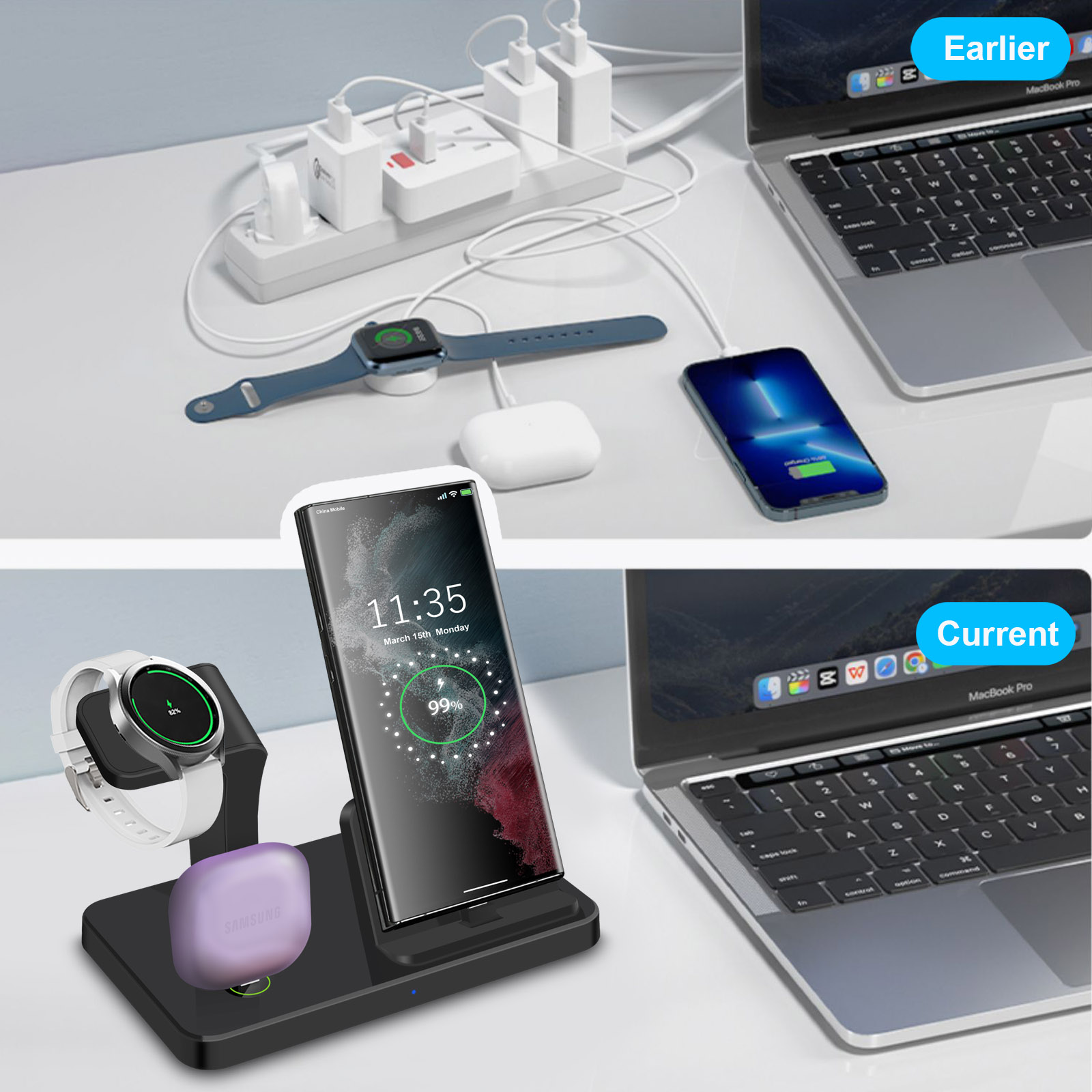 محطة شحن لاسلكية 3 في 1 بمنفذ  - مراجعة Desk Charging Station وسعره
