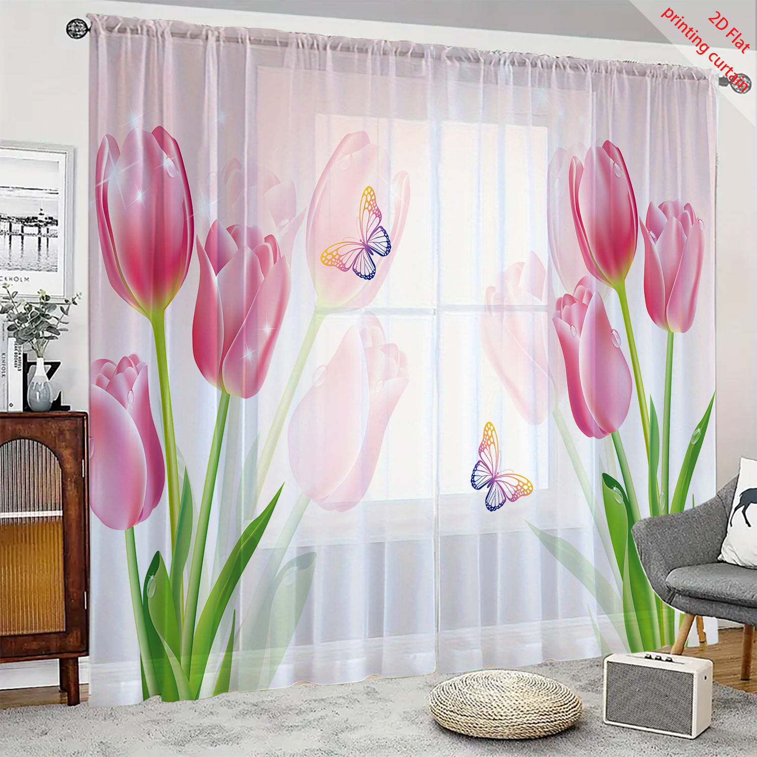 ستارة شفافة من الشاش بطبعة زهر - مراجعة Home Office Windows وسعره
