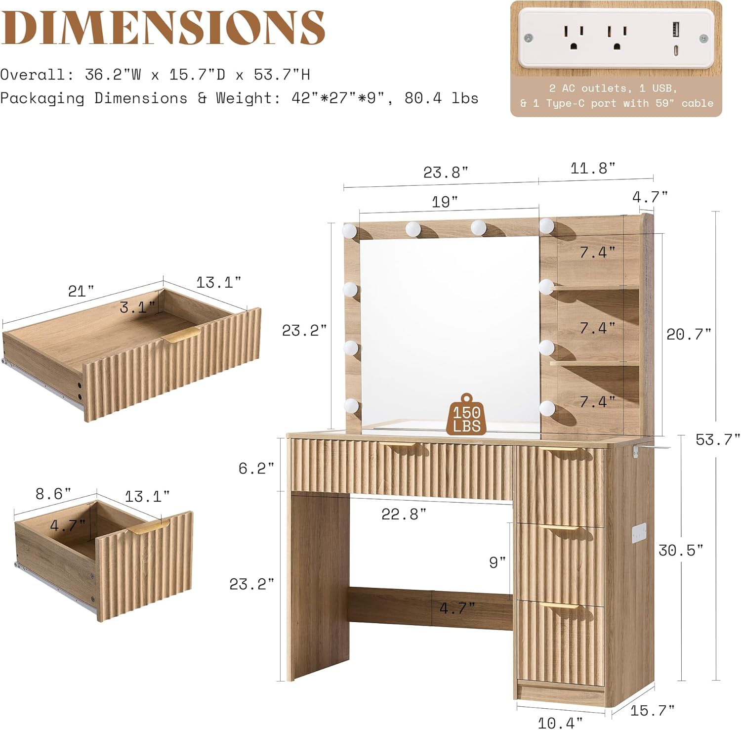 طاولة زينة من خشب البلوط الطبي - مراجعة Desk Charging Station وسعره