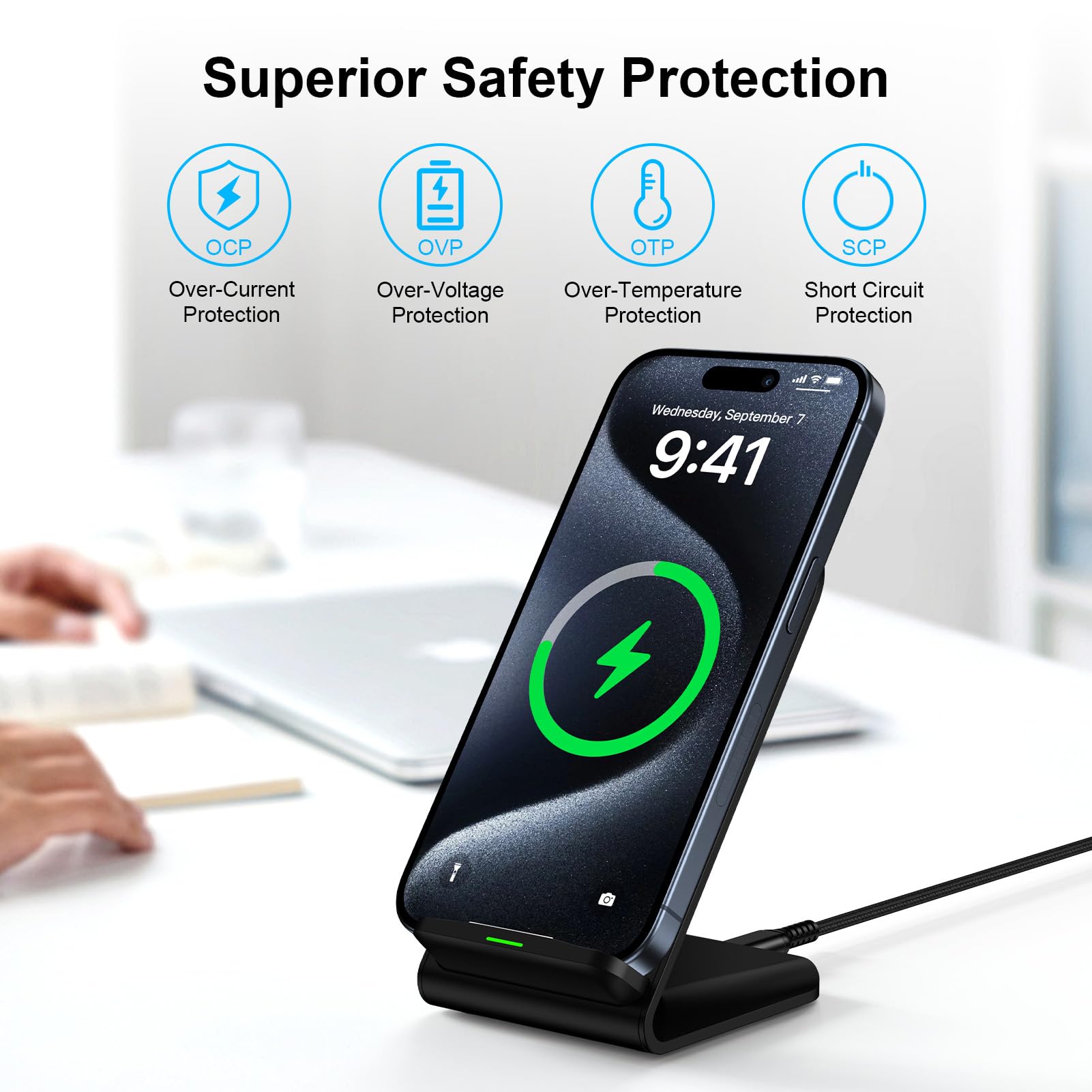 شاحن لاسلكي 15 واط مع حامل هات - مراجعة Desk Charging Station وسعره